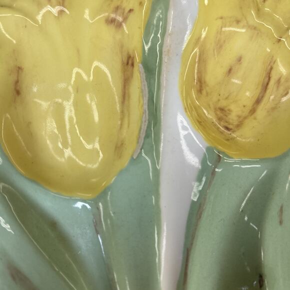 Vtg Yellow Tulip Double Spoon Rest 1975 Holland Mold Handpainted Initialed Chrty - Picture 7 of 11
